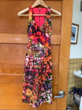 Nicole Miller Floral Racerback Maxi Dress in Red, Orange, Purple, Green